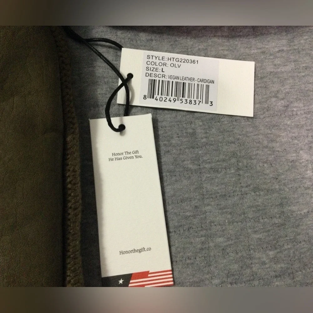Honor the Gift Olive Vegan Leather And Knit Cardigan Men’s - Picture 5 of 8